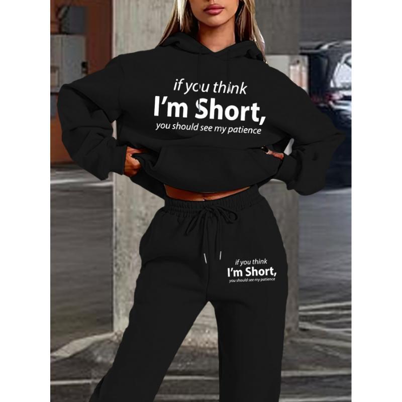 Women's Casual Sweat Suit - Long Sleeve Hoodie & Sweatpants with Pockets, Geometric Pattern Knit Set, Comfortable for Autumn/Winte