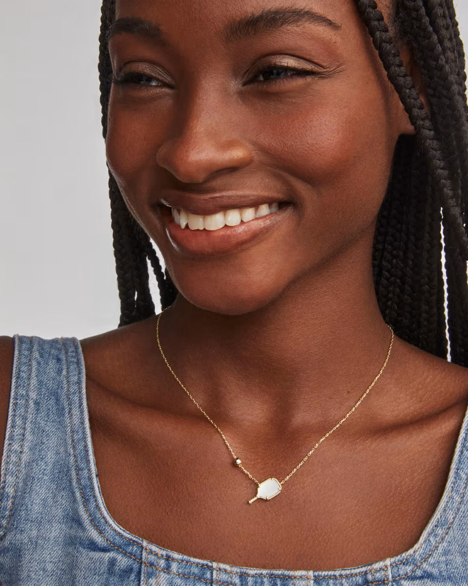 Pickleball Silver Short Pendant Necklace in Ivory Mother-of-Pearl