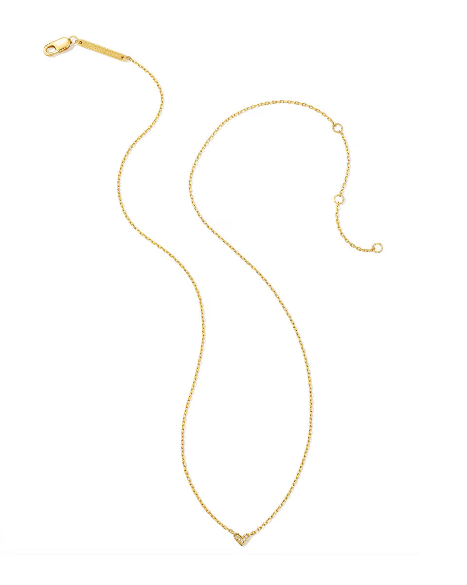 Tiny Ari Heart 18k Gold Vermeil Diamond Pendant Necklace in White Diamond