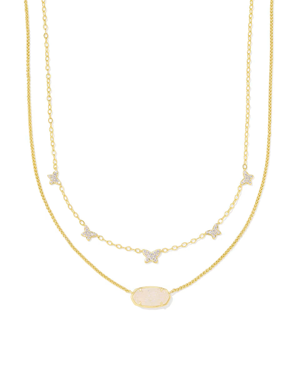 Dolly Parton x Kendra Scott Gold Elisa Convertible Butterfly Multi Strand Necklace in Light Pink Drusy
