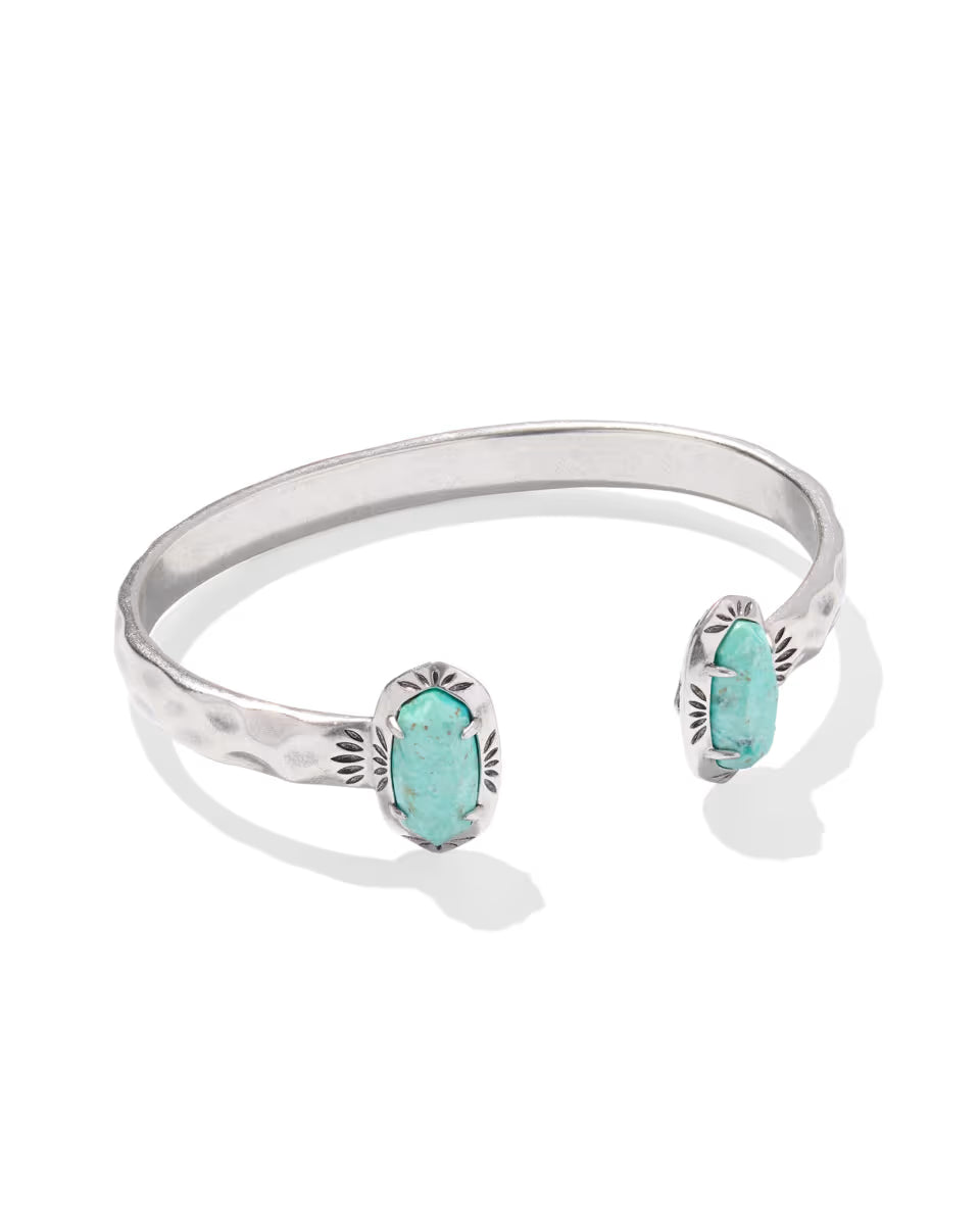 Elton Vintage Silver Etch Frame Cuff Bracelet in Variegated Turquoise Magnesite