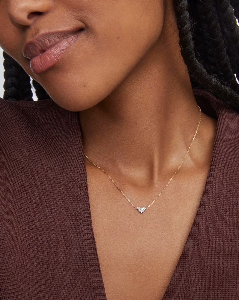 Heart 14k Yellow Gold Pendant Necklace in White Diamonds