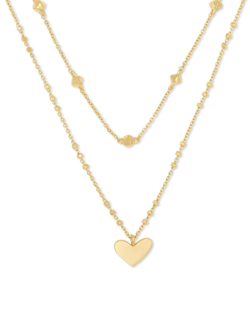 Ari Heart Multi Strand Necklace in Rose Gold