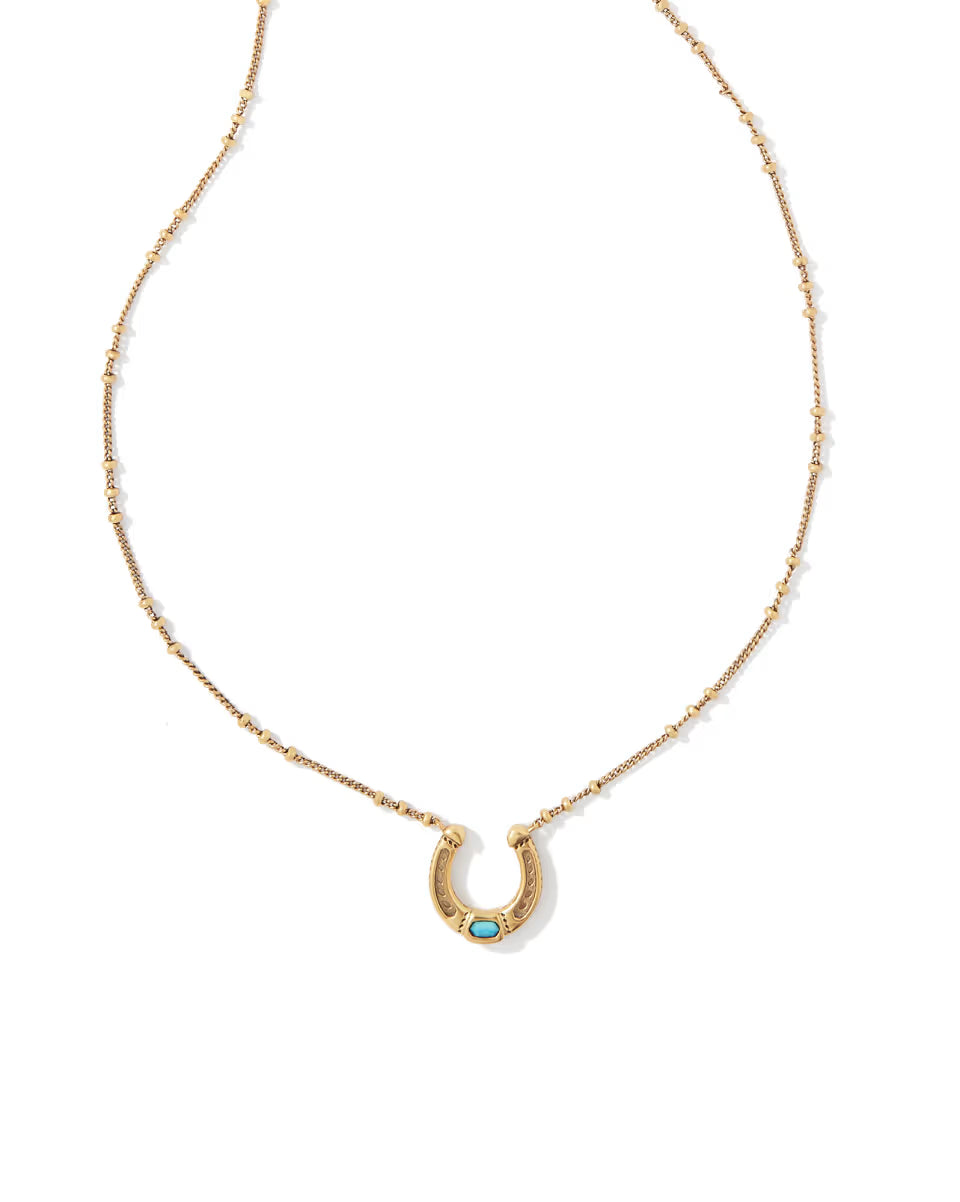 Noble Vintage Gold Horseshoe Pendant Necklace in Variegated Dark Teal Magnesite