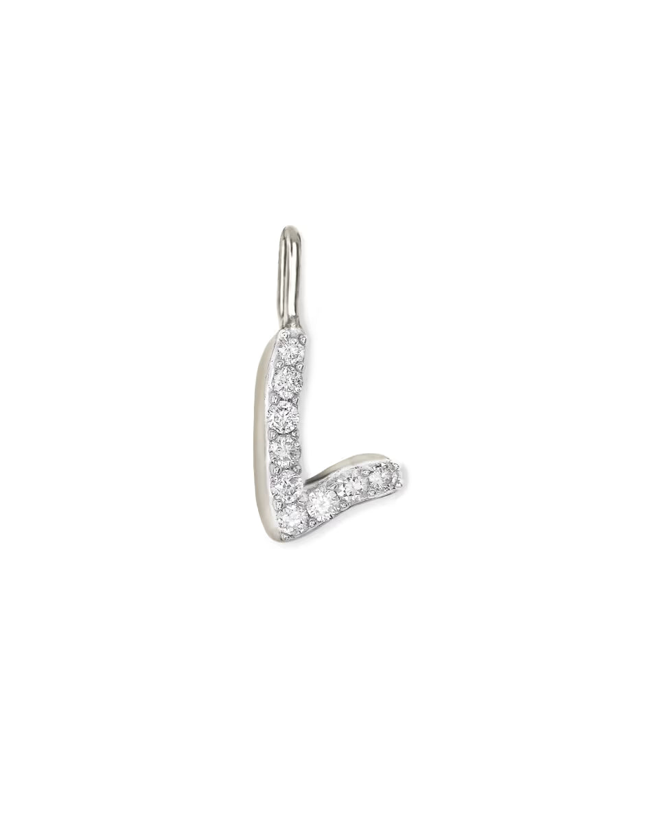 14k White Gold Letter L Charm in White Diamond