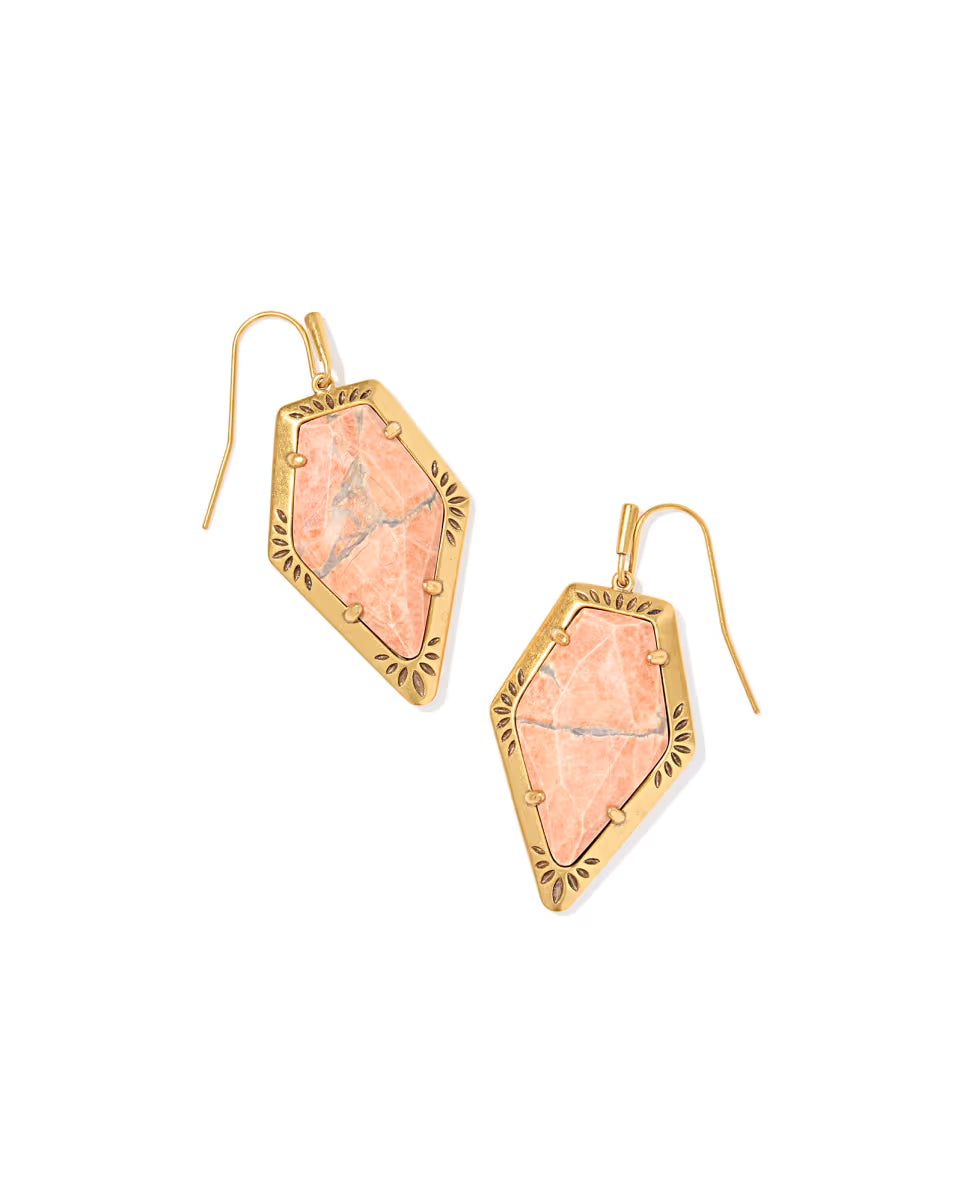 Tessa Vintage Gold Etch Frame Drop Earrings