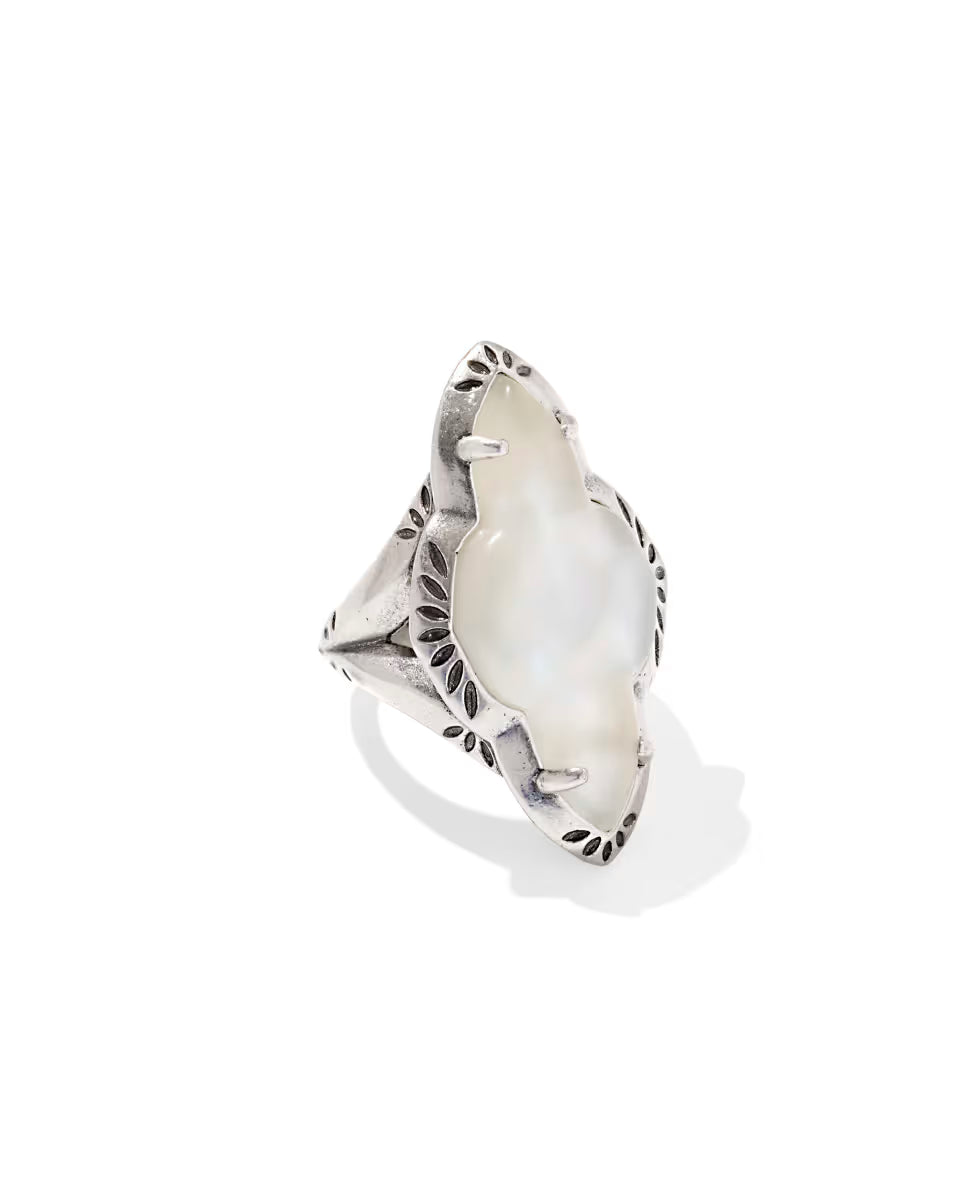 Abbie Vintage Silver Etch Frame Cocktail Ring