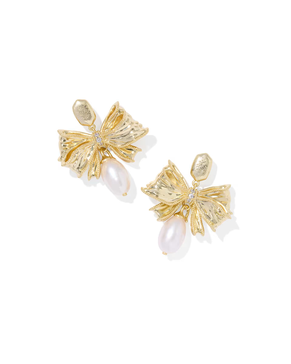 Kendra Scott x LoveShackFancy Pearl Bow Gold Statement Earrings