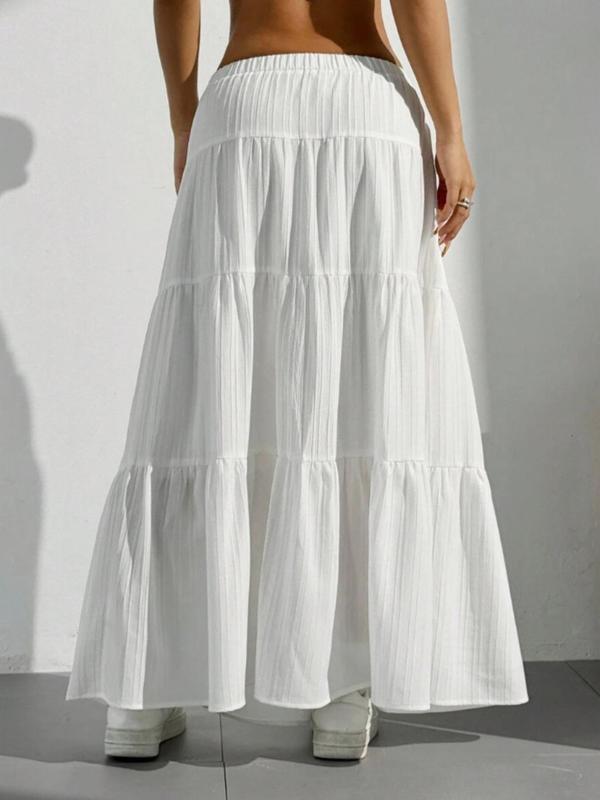 Women's Plain Color Decorative Tie Waist Ruffle Hem Half Skirt, Long Loose-Fitting Cake Skirt, Sweet Style, Unlined, Batch Number 18002