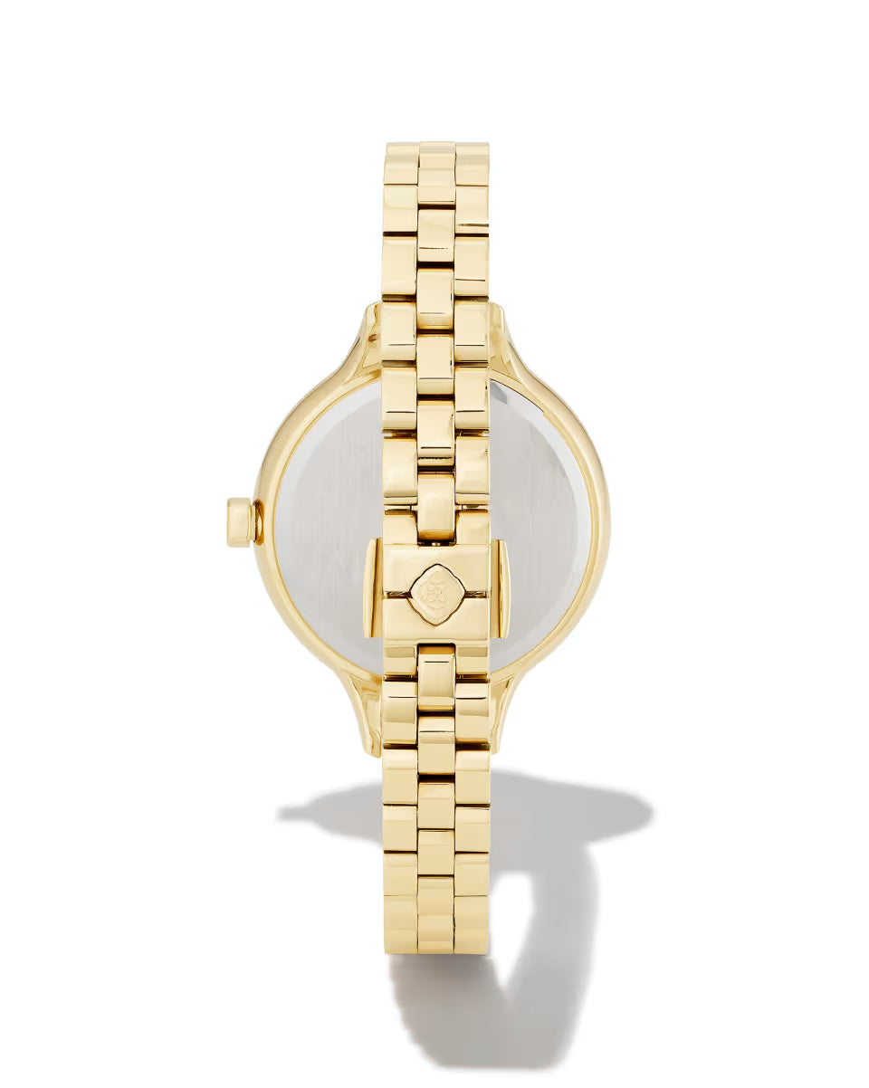 Alex Gold Tone Stainless Steel 35mm Narrow Watch in Ivory Mother-of-Pearl