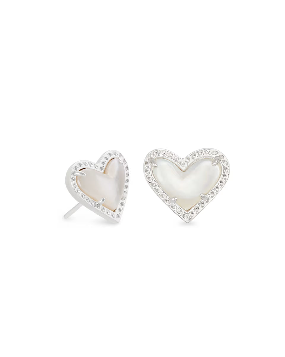 Ari Heart Silver Stud Earrings in Platinum Drusy