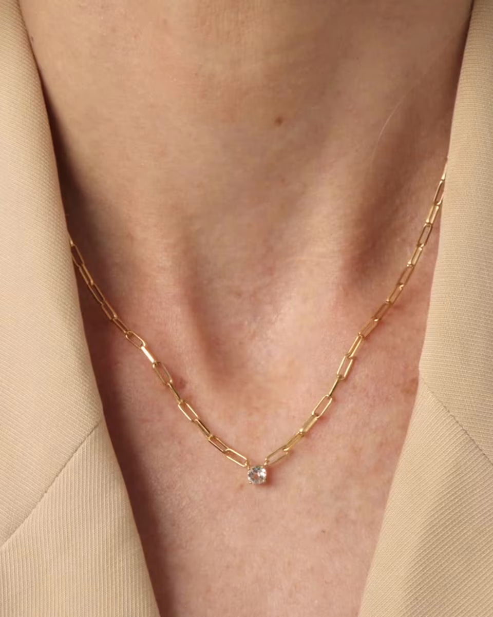 Virginia 18k Gold Vermeil Paperclip Necklace in White Topaz