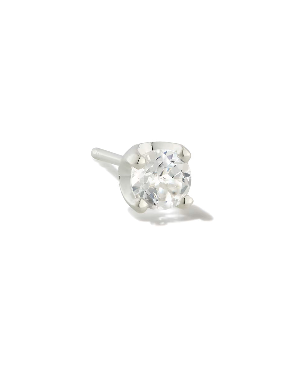 Topaz 18k Gold Vermeil Single Stud Earring in White Topaz