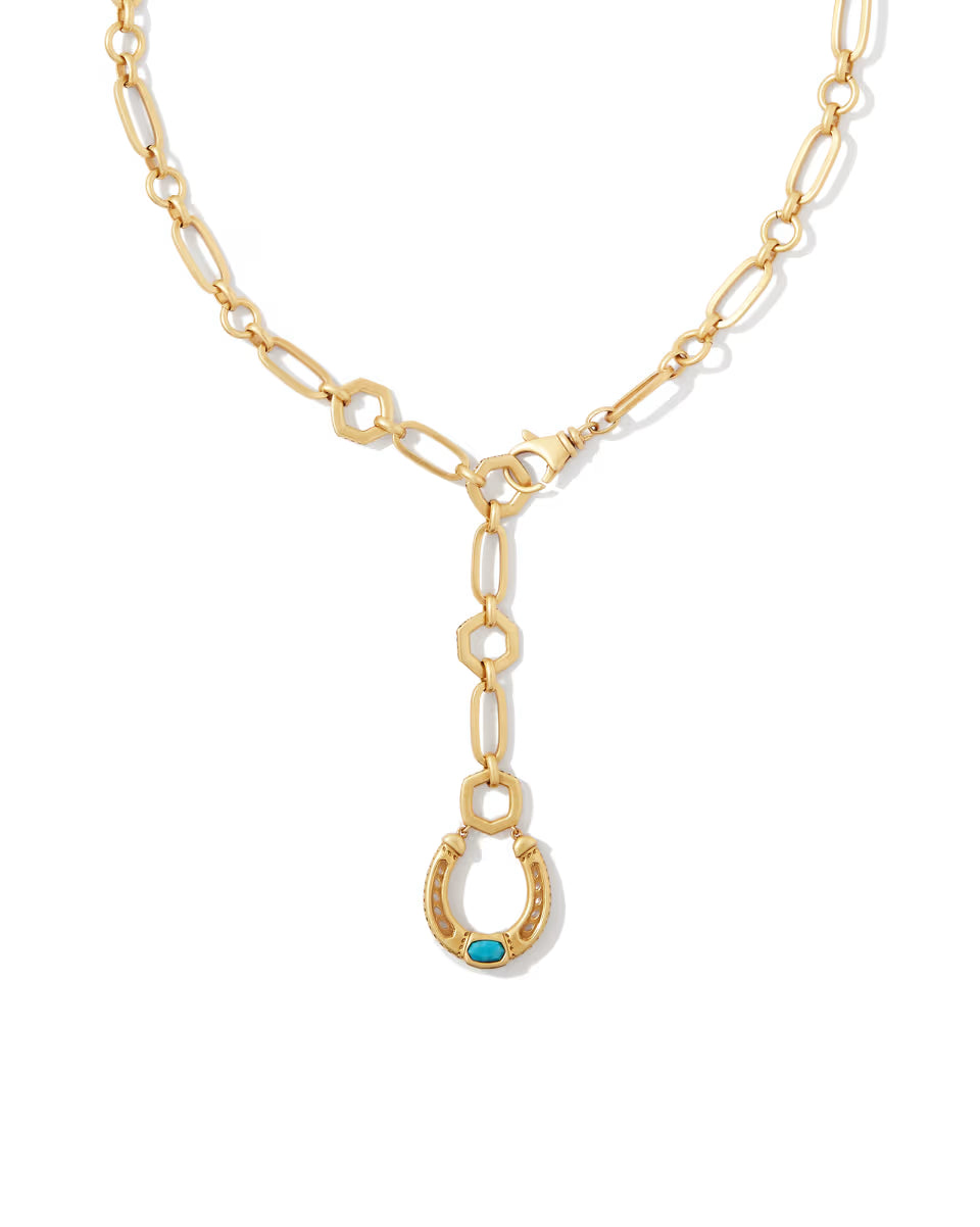Noble Vintage Gold Horseshoe Y Necklace in Variegated Dark Teal Magnesite