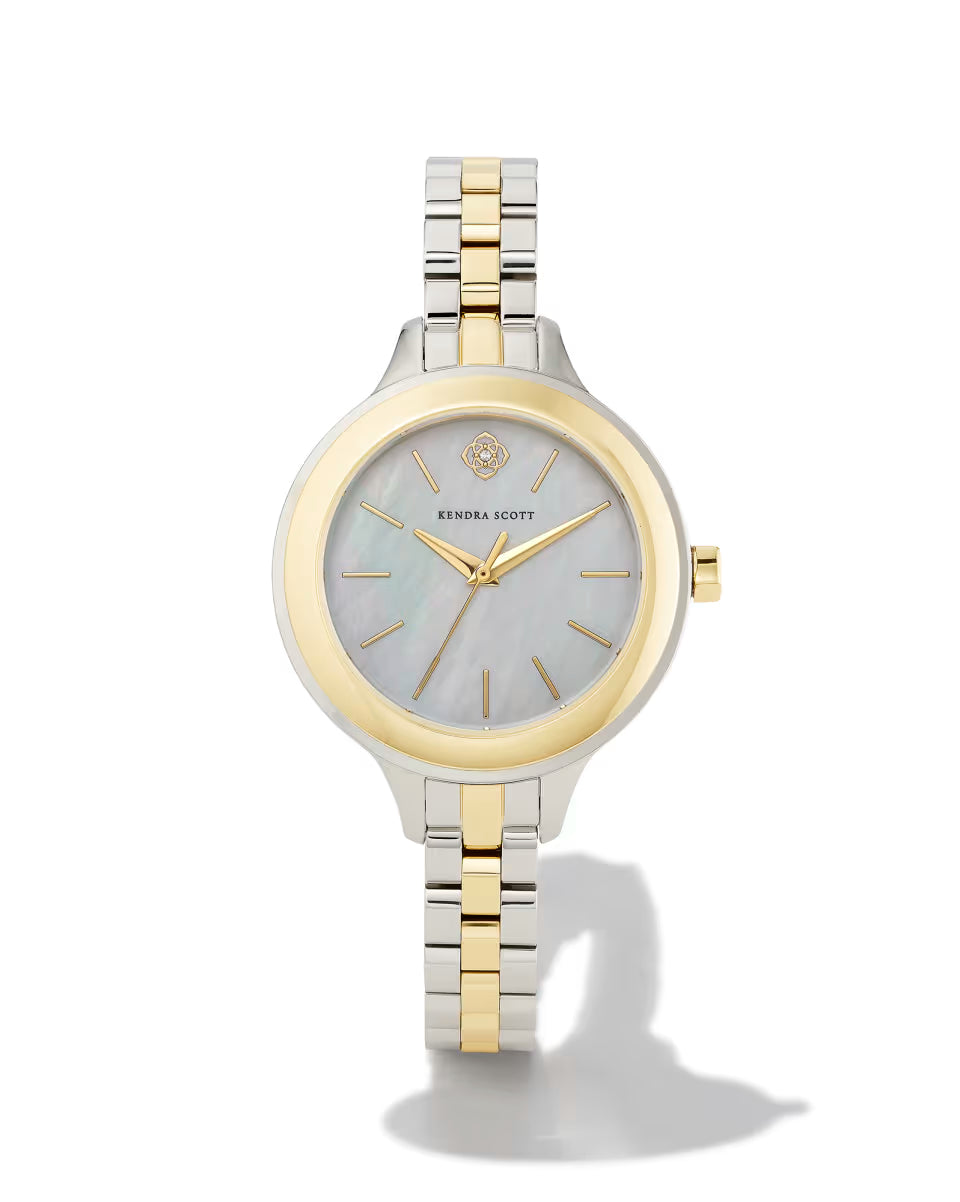 Alex Gold Tone Stainless Steel 35mm Narrow Watch in Ivory Mother-of-Pearl
