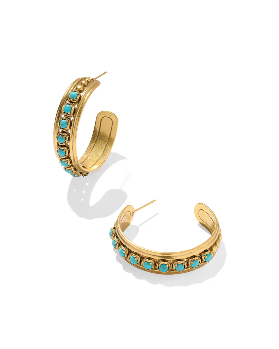 Ida Vintage Silver Hoop Earrings in Sea Green Chrysocolla