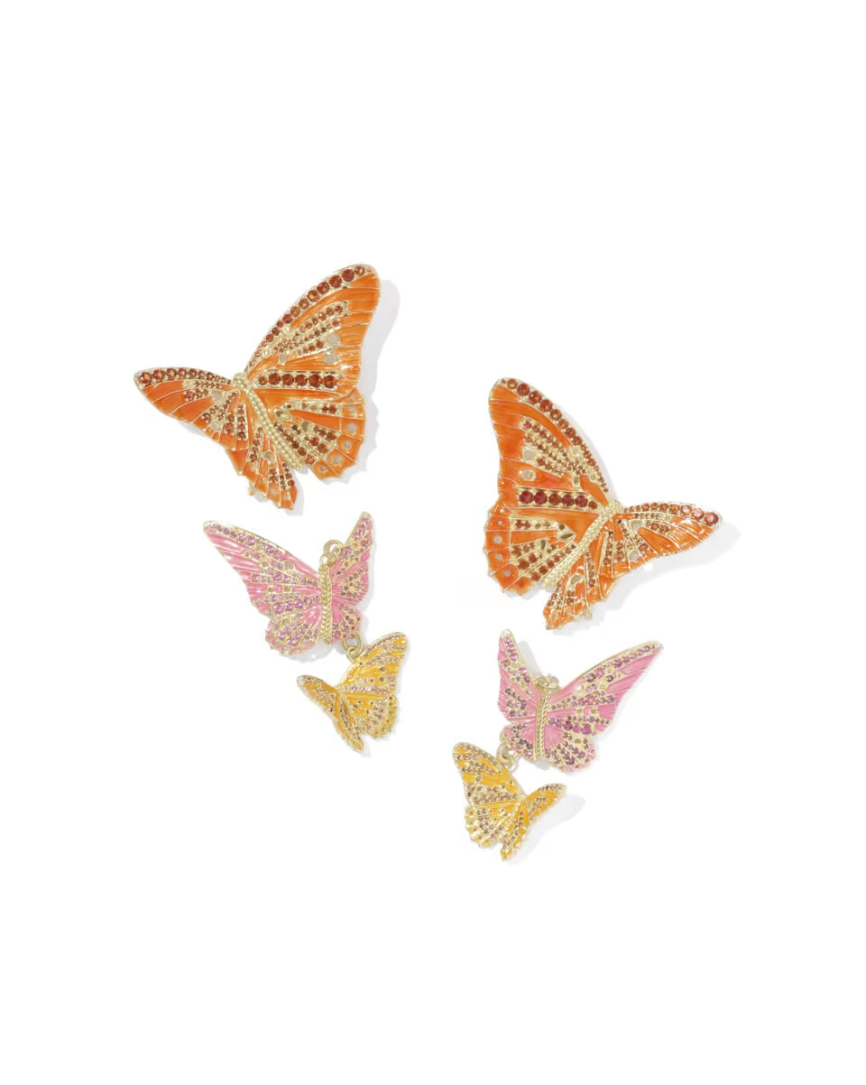 Cailey Enamel Butterfly Gold Convertible Statement Earrings