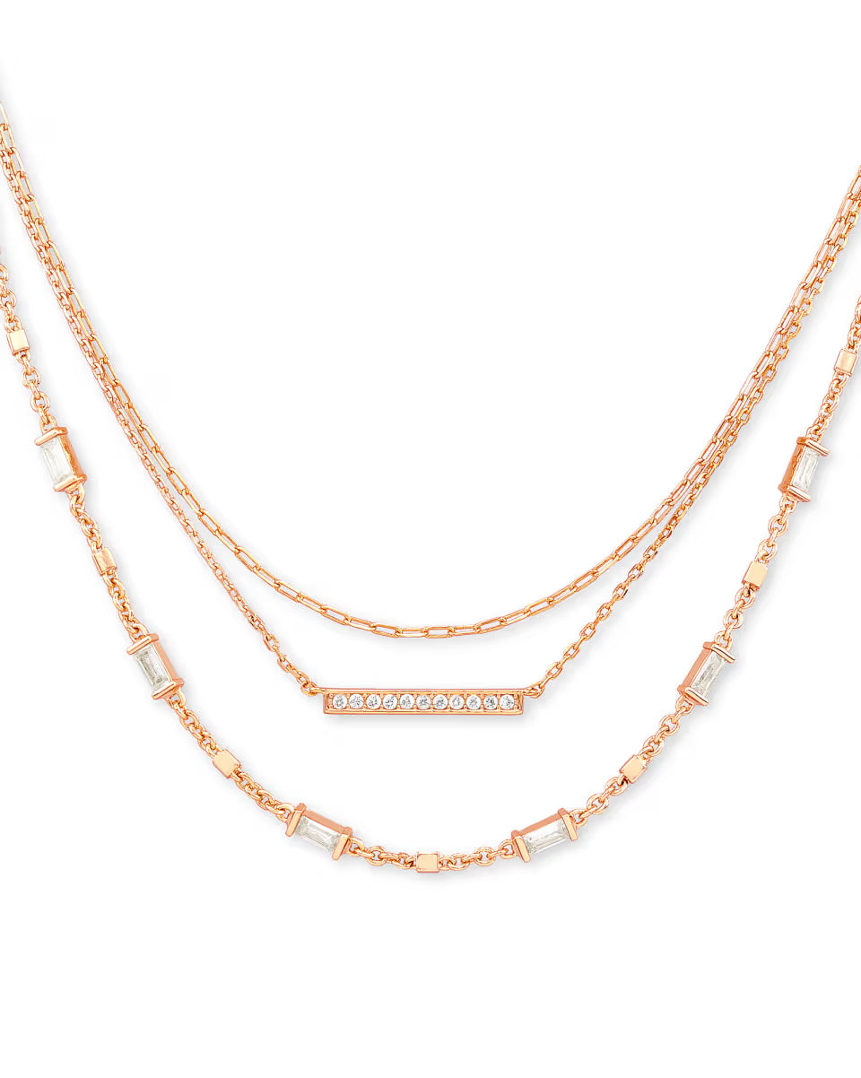 Addison Triple Strand Necklace in Rose Gold