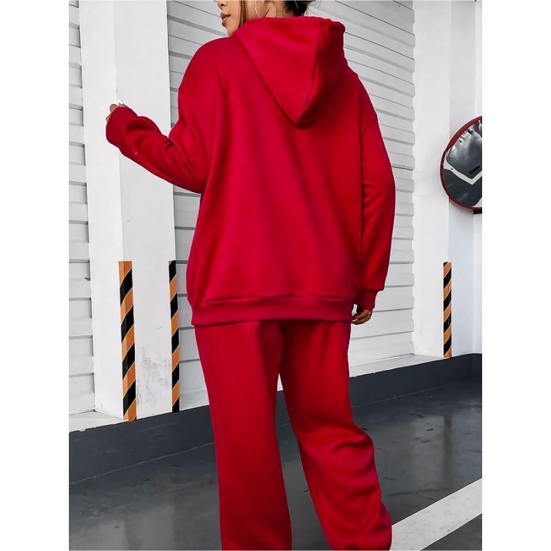 Women's Casual Sweat Suit - Long Sleeve Hoodie & Sweatpants with Pockets, Geometric Pattern Knit Set, Comfortable for Autumn/Winte