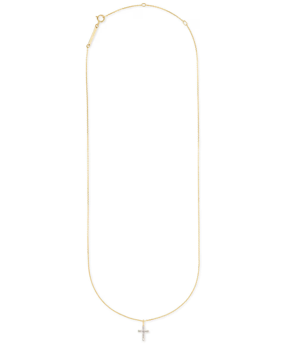 Cross 14k Yellow Gold Pendant Necklace in White Diamonds