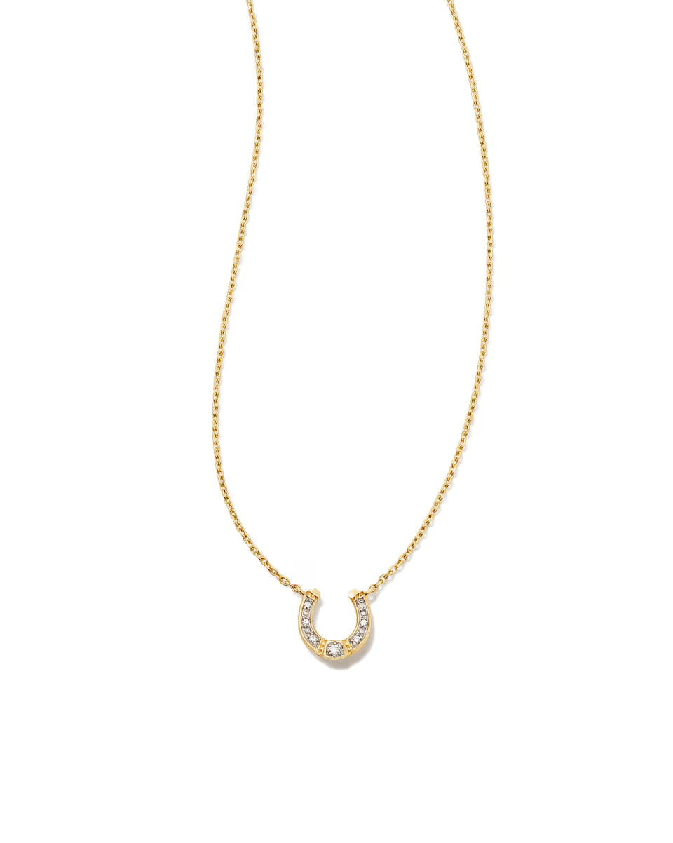 Noble 14k Yellow Gold Horseshoe Short Pendant Necklace in White Diamond