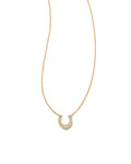 Noble 14k Yellow Gold Horseshoe Short Pendant Necklace in White Diamond