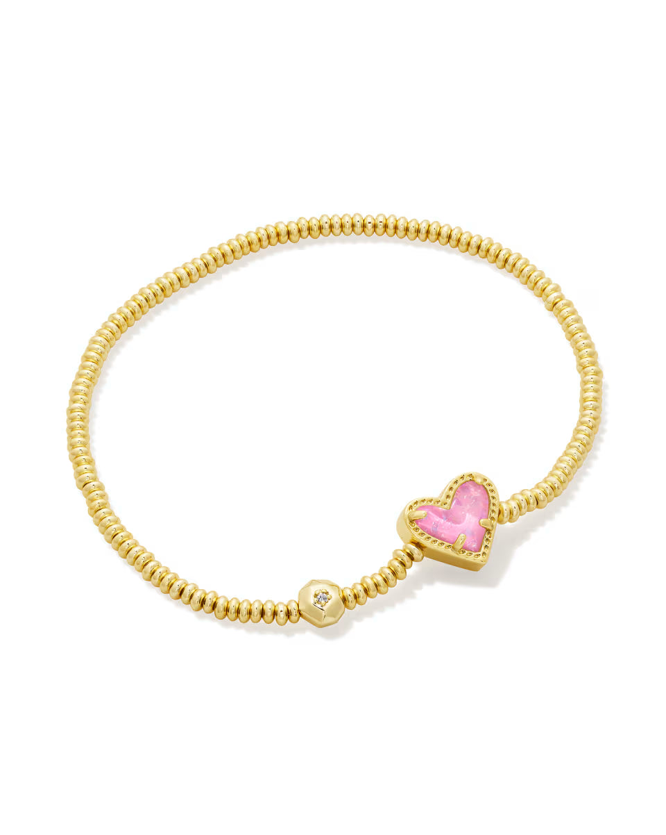 Ari Heart Gold Stretch Bracelet in Rose Quartz