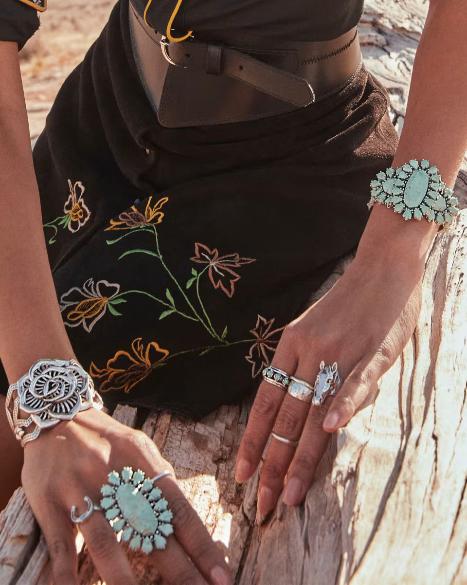 Ida Vintage Gold Band Ring in Variegated Turquoise Magnesite
