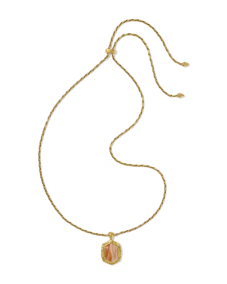 Tiger Striped Daphne Gold Small Long Pendant Necklace