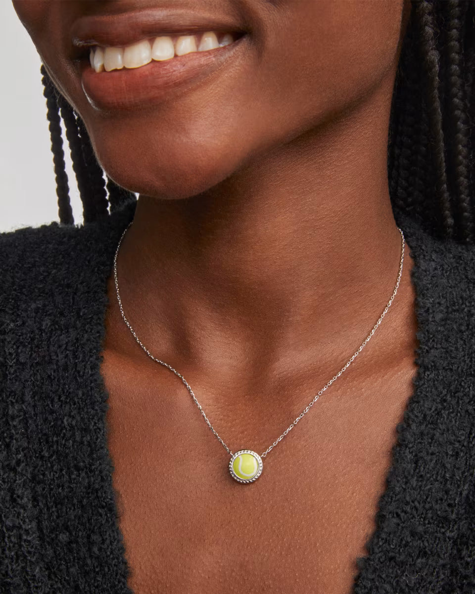 Tennis Silver Short Pendant Necklace in Chartreuse Magnesite