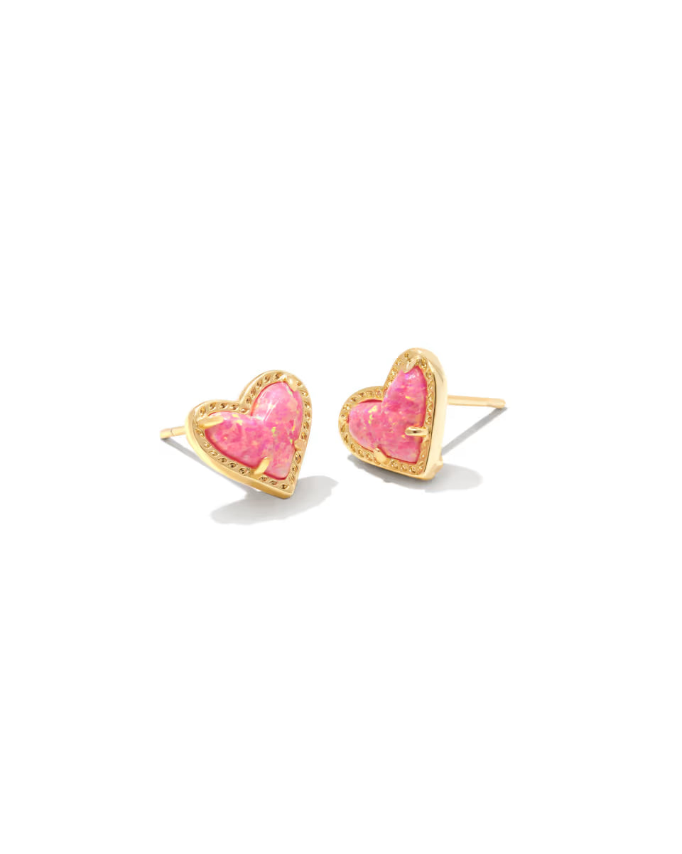 Ari Heart Gold Stud Earrings in Rose Quartz