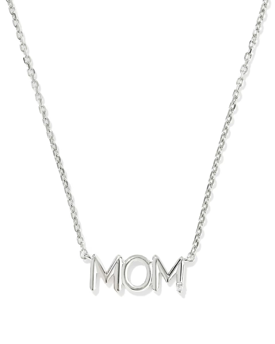Mom Sparkle Sterling Silver Short Pendant Necklace