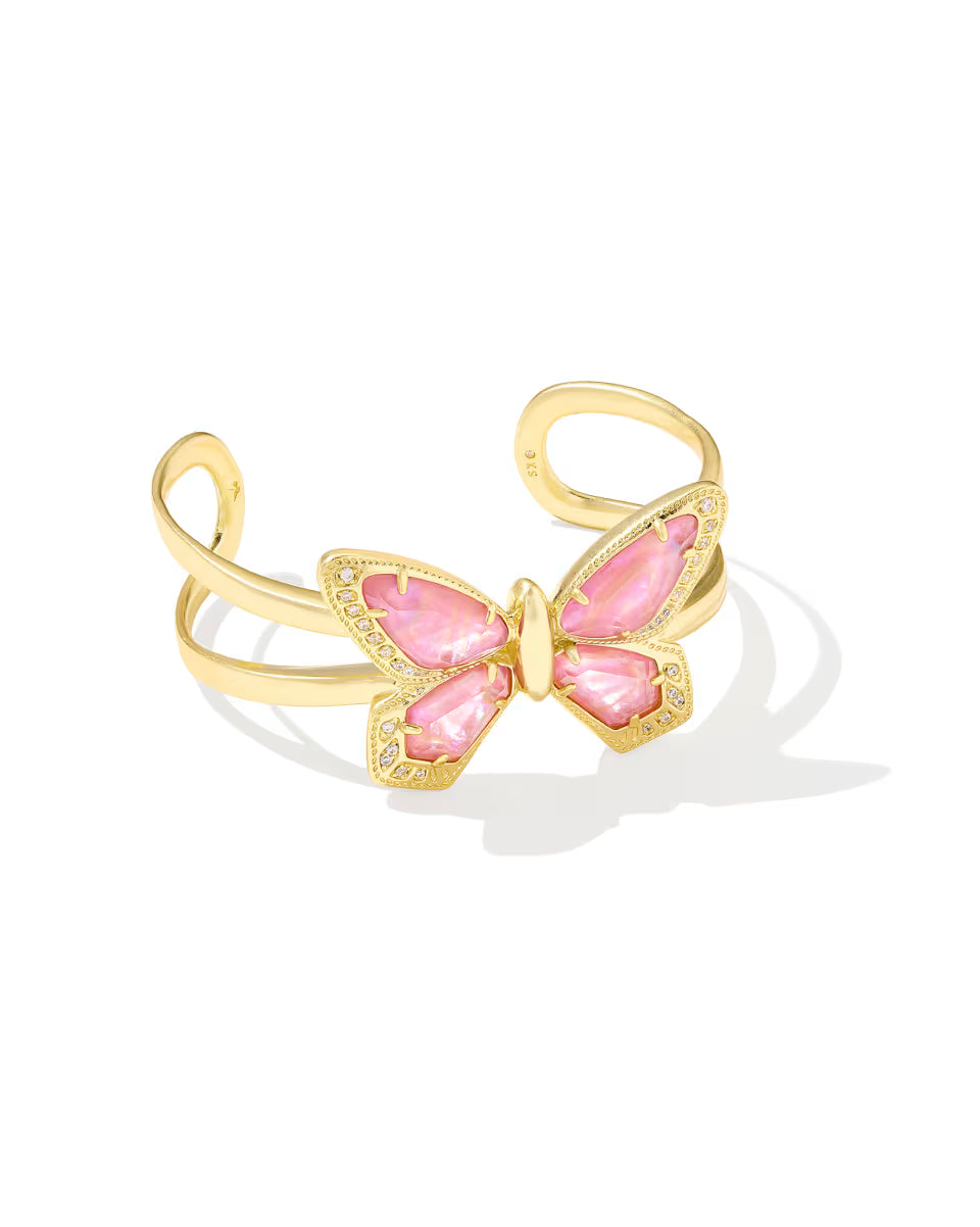 Dolly Parton x Kendra Scott Gold Butterfly Statement Bracelet in Light Pink Iridescent Abalone