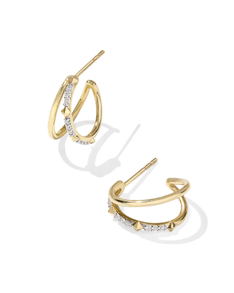 Astrid 14k Yellow Gold Split Hoop Earrings in White Diamond