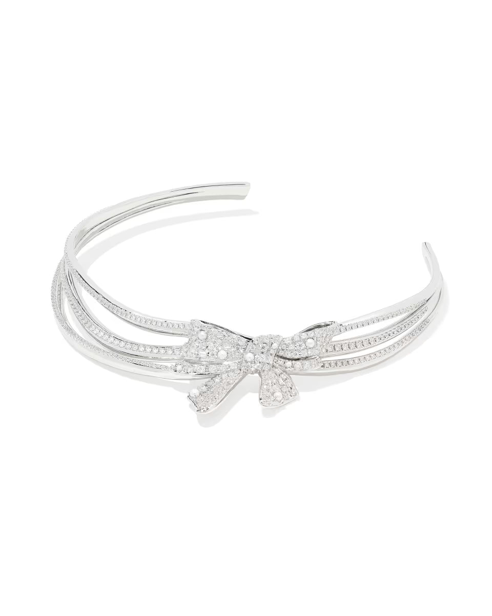 Krista Silver Bow Statement Necklace in White Mix