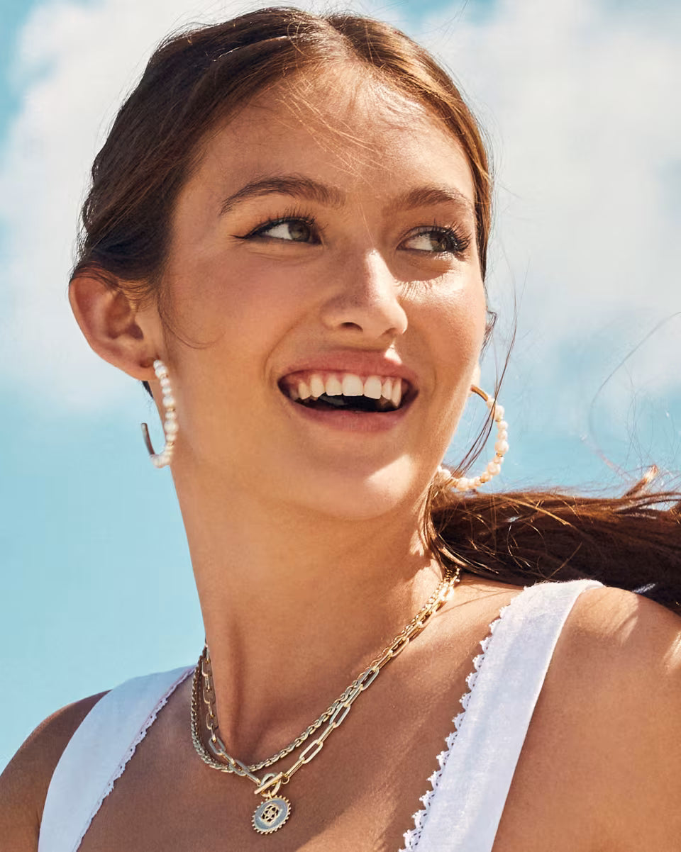 Jovie Gold Beaded Hoop Earrings in Freshwater Cultured Pearl
