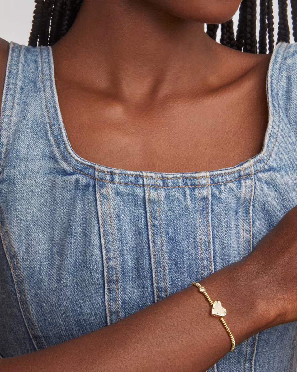 Ari Heart Gold Stretch Bracelet in Rose Quartz