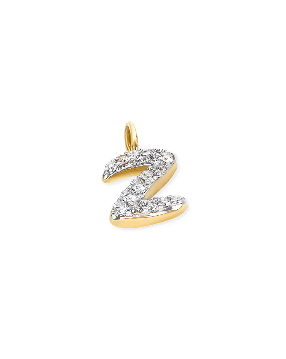 14k Yellow Gold Letter U Charm in White Diamond