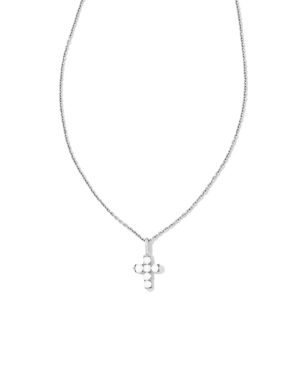 Pearl 14k White Gold Cross Pendant Necklace in Freshwater Cultured Pearl