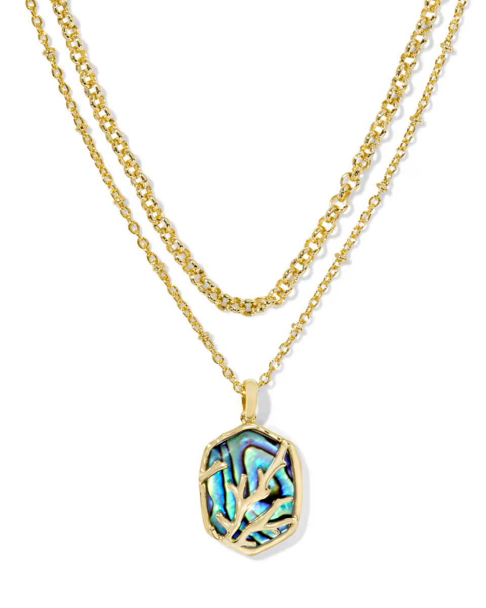 Daphne Gold Coral Frame Multi Strand Necklace in Iridescent Abalone