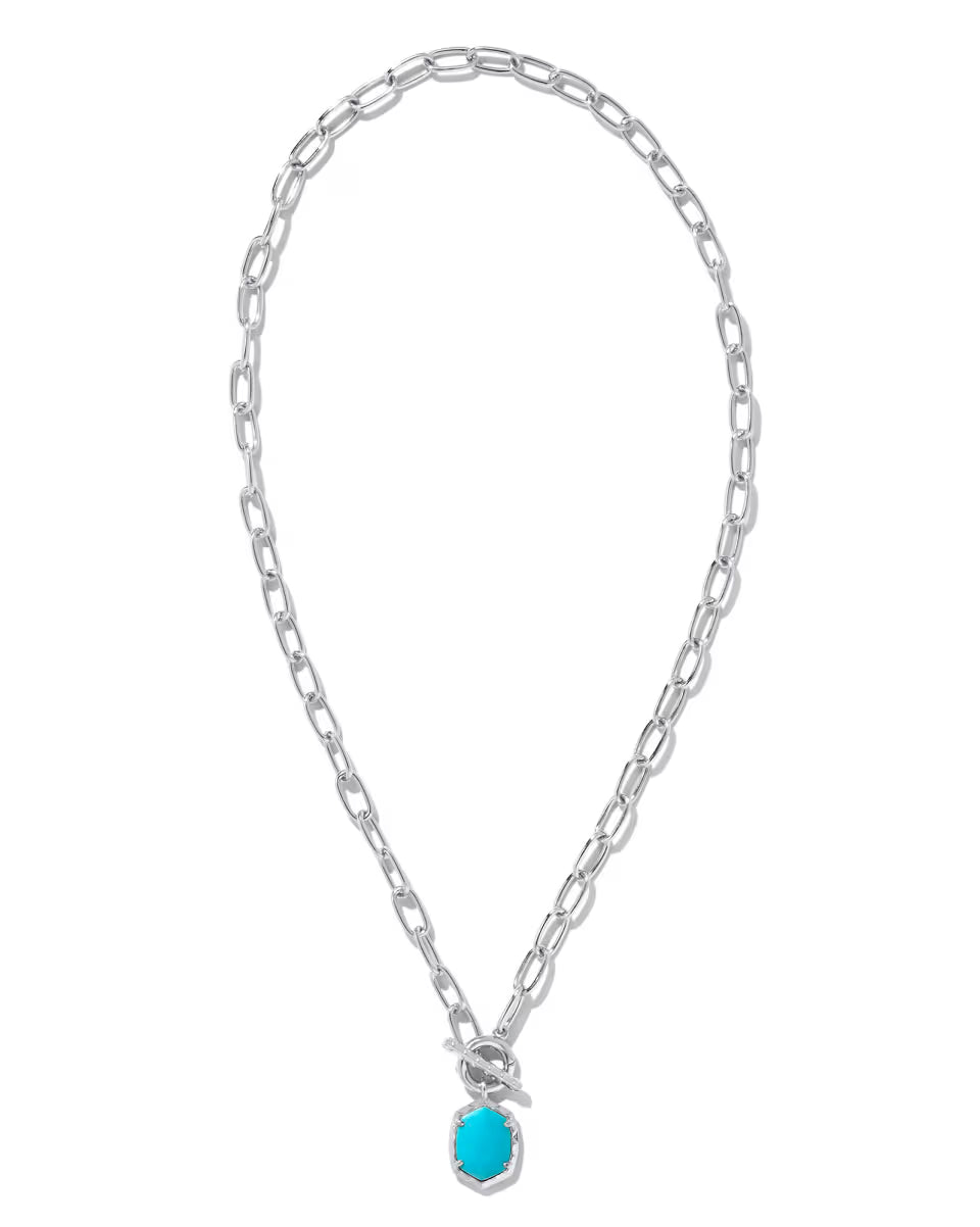 Daphne Convertible Silver Link and Chain Necklace in Variegated Turquoise Magnesite