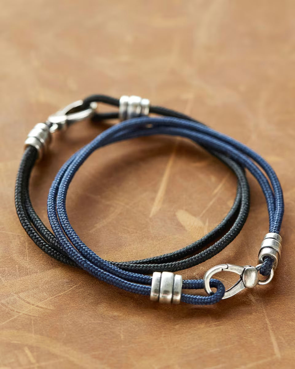 Kenneth Oxidized Sterling Silver Corded Bracelet in Navy