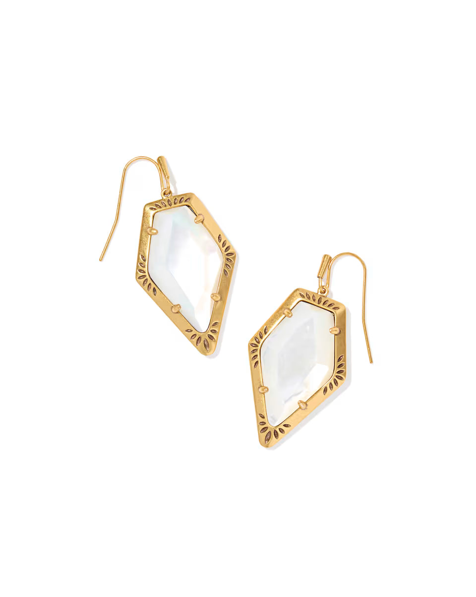Tessa Vintage Gold Etch Frame Drop Earrings