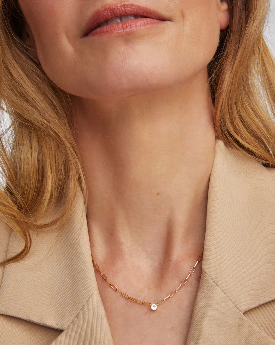 Virginia 18k Gold Vermeil Paperclip Necklace in White Topaz