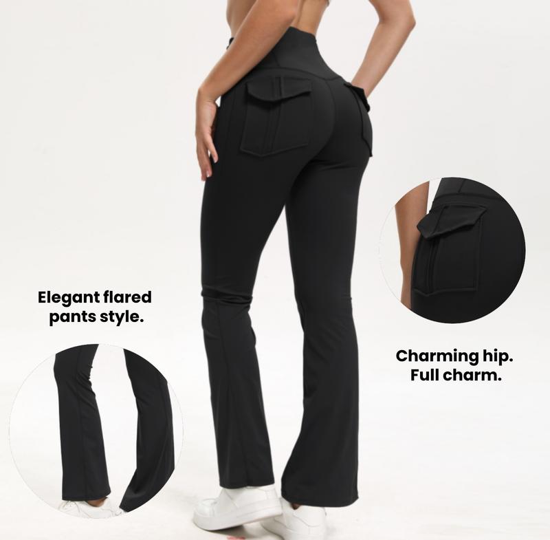 3PCS Women’s Flared Leggings with Pockets – Butt-Lifting Yoga & Workout Pants, Stretchy Activewear, Grey Streetwear Fitness Pants