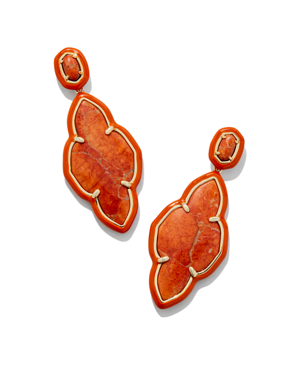 Abbie Gold Enamel Frame Statement Earrings in Maroon Magnesite