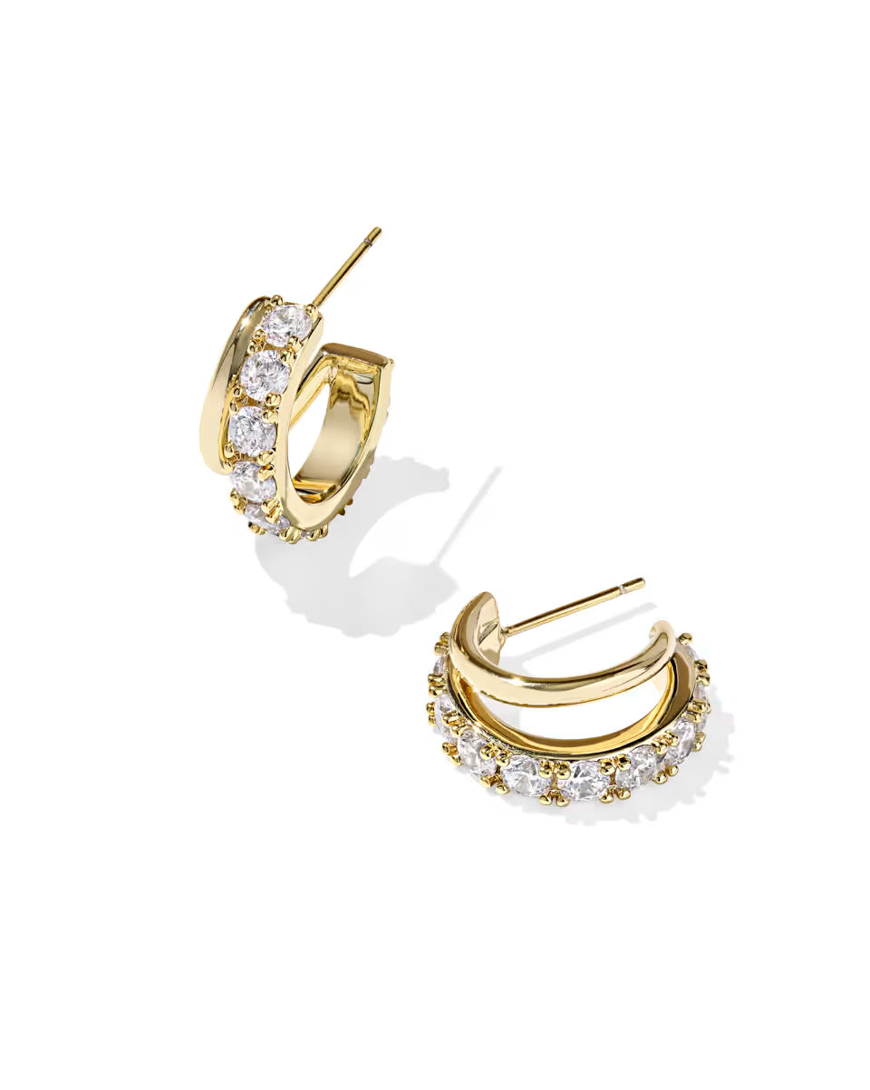 Livy Silver Huggie Earrings in White Crystal