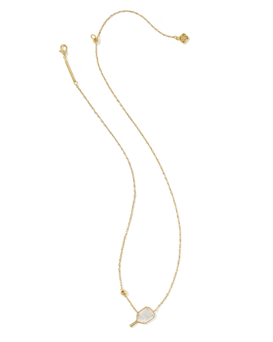 Pickleball Silver Short Pendant Necklace in Ivory Mother-of-Pearl