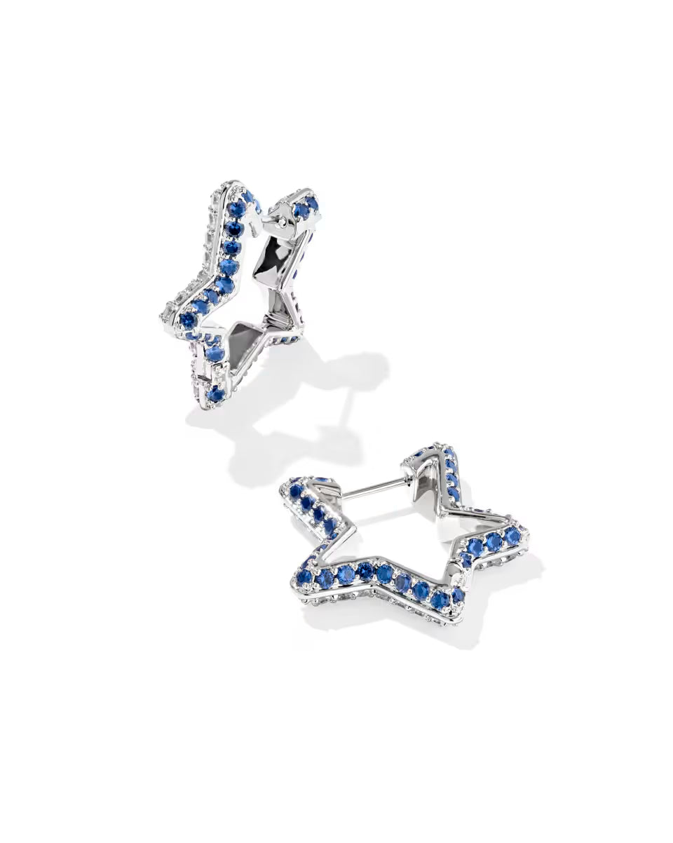 Pave Star Silver Huggie Earrings