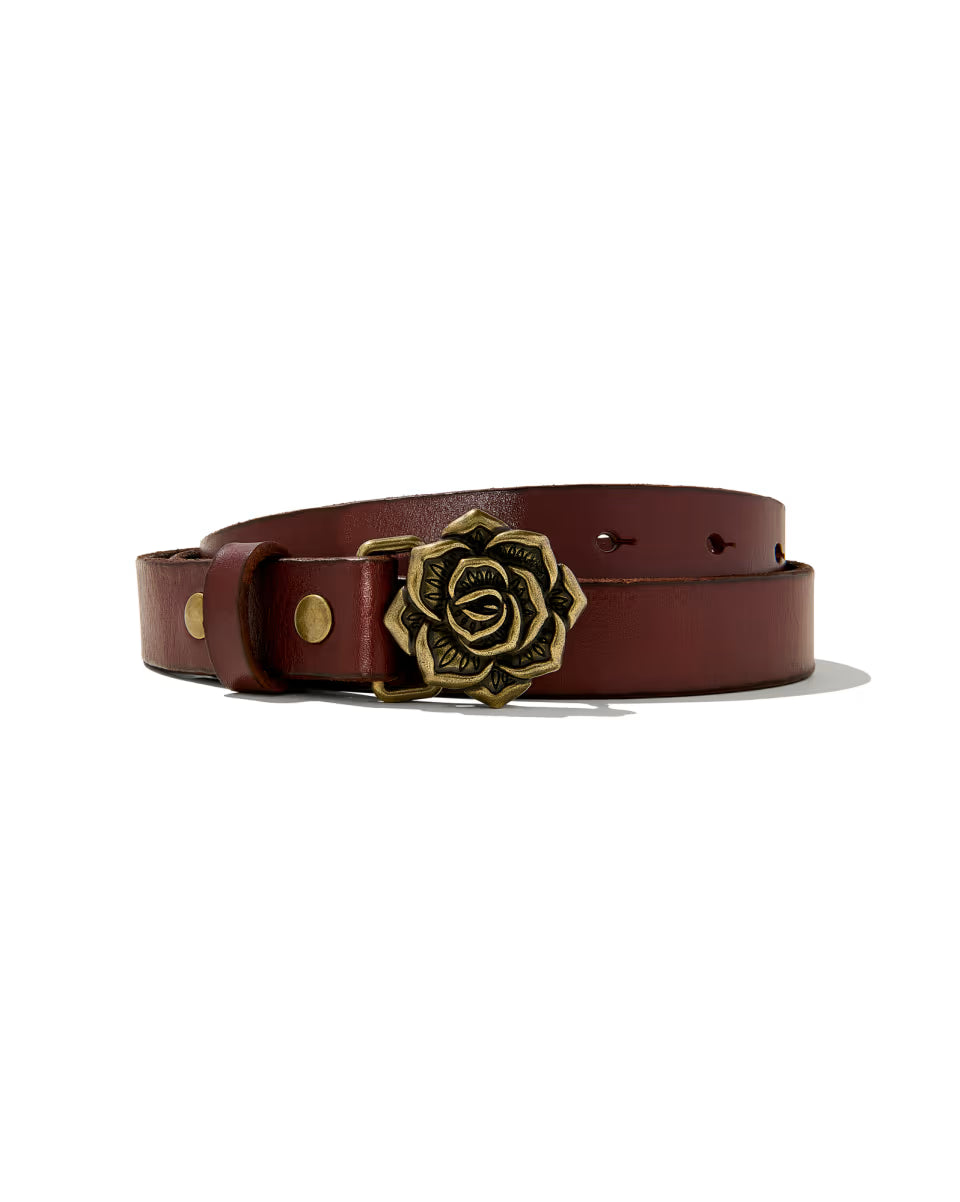 Rose Buckle Belt in Black Leather